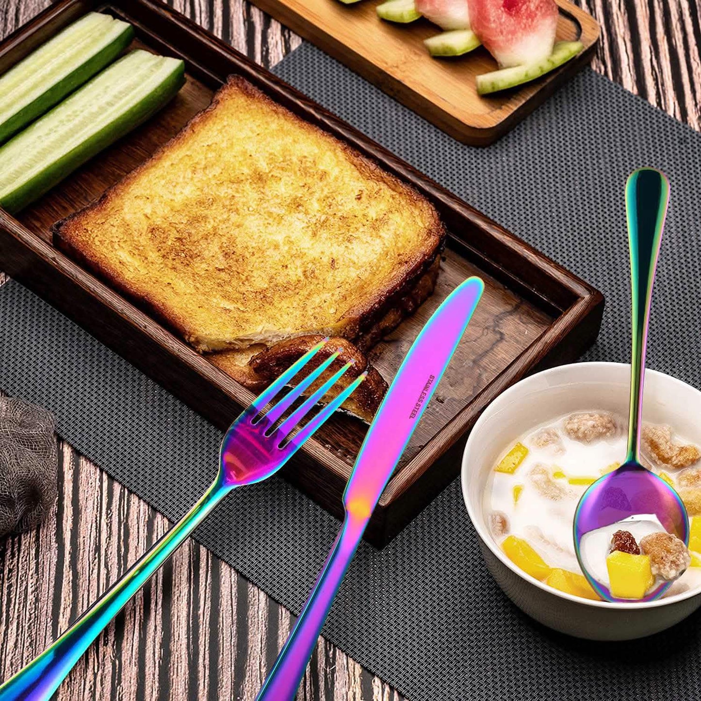 4-Pieces Set: Flatware Stainless Steel Silverware Cutlery Kitchen Set