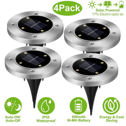 4-Pieces: Solar Waterproof Ground Light