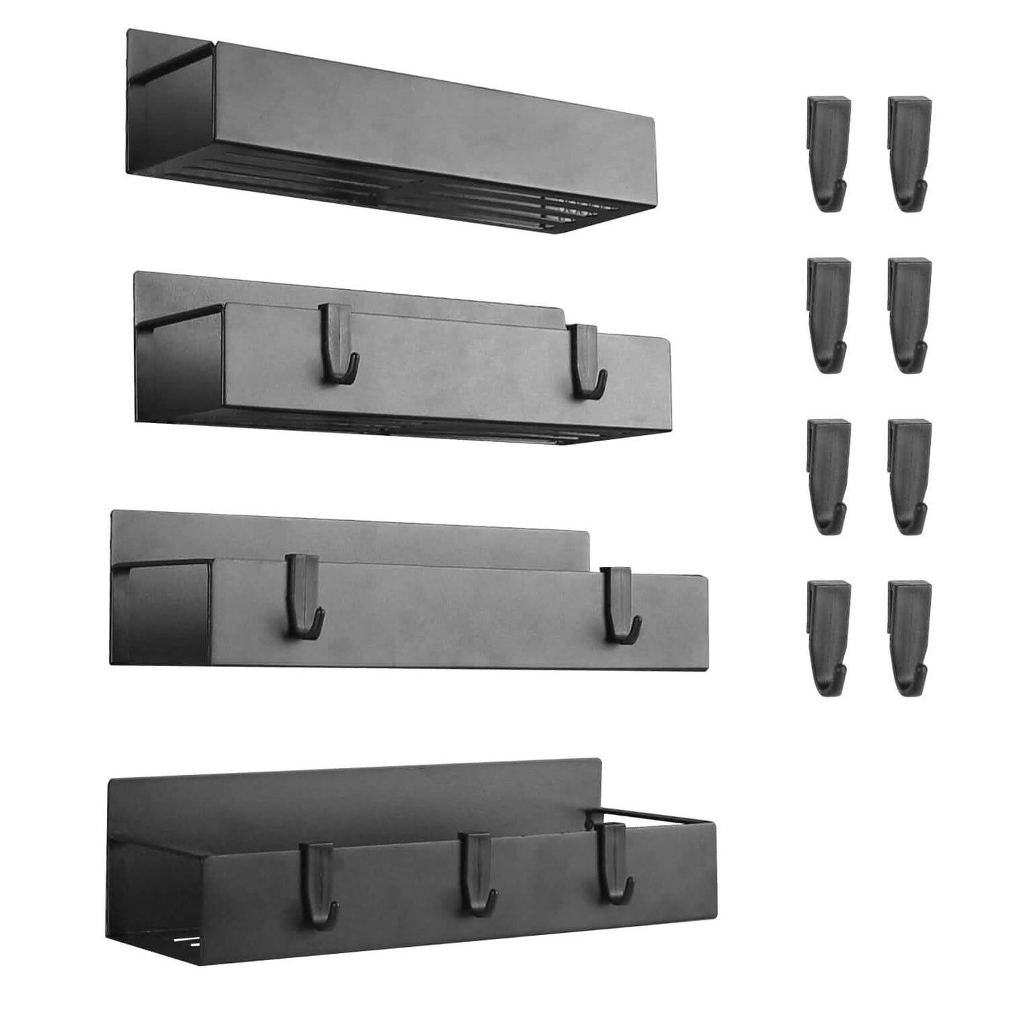 4-Pieces: Spice Rack Strong Magnetic Seasoning Storage Shelf with 8 Removable Hooks