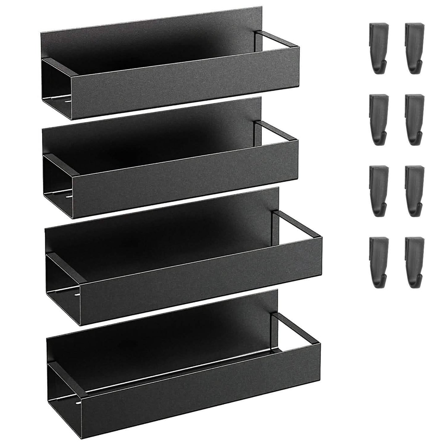 4-Pieces: Spice Rack Strong Magnetic Seasoning Storage Shelf with 8 Removable Hooks