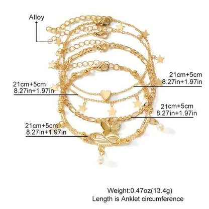 4-Pieces: Stackable Thin Chain Anklet Set