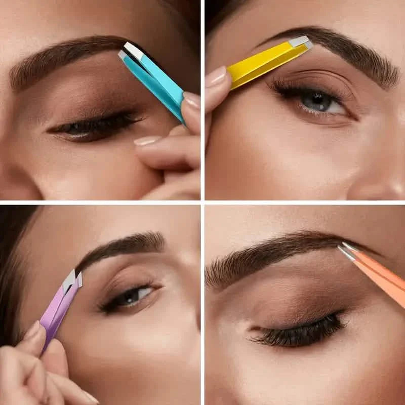 4-Pieces: Tweezers For Eyebrows, Straight, Slant, Angled and Pointy Tip