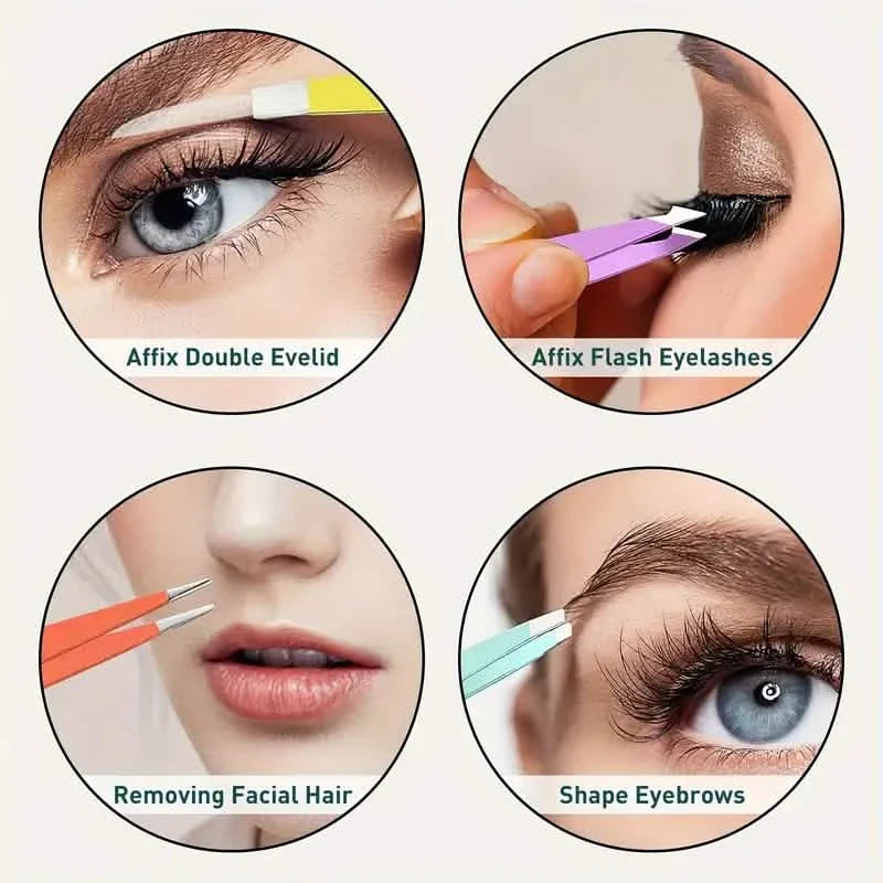4-Pieces: Tweezers For Eyebrows, Straight, Slant, Angled and Pointy Tip