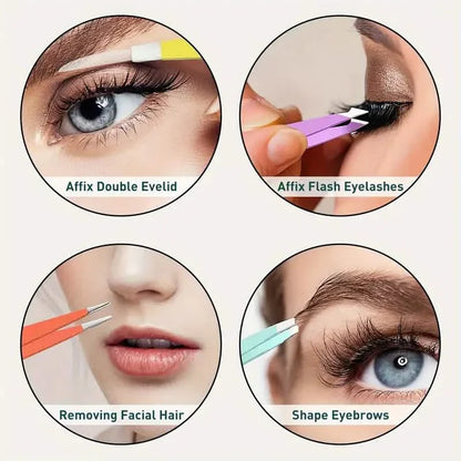 4-Pieces: Tweezers For Eyebrows, Straight, Slant, Angled and Pointy Tip