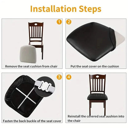 4-Pieces: Waterproof Removable Upholstered Leather Dining Chair Slipcovers