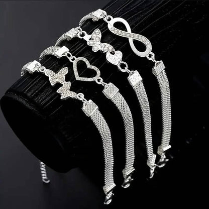 4-Pieces: Wide Edge Chain Anklets Set