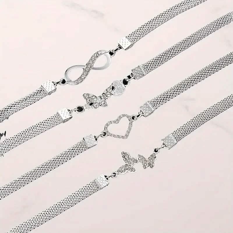 4-Pieces: Wide Edge Chain Anklets Set