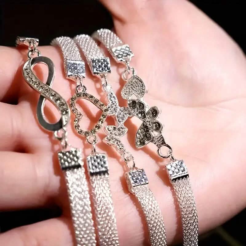 4-Pieces: Wide Edge Chain Anklets Set