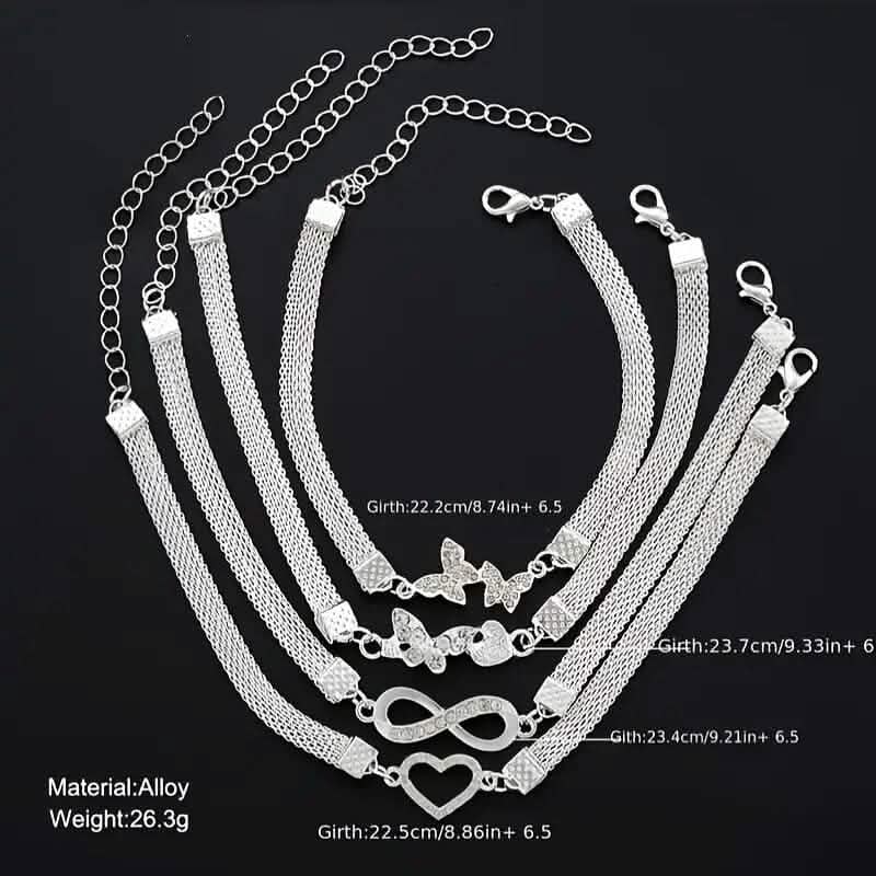 4-Pieces: Wide Edge Chain Anklets Set