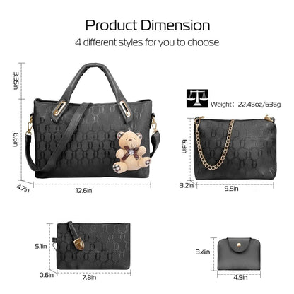 4-Pieces: Women Leather Handbag