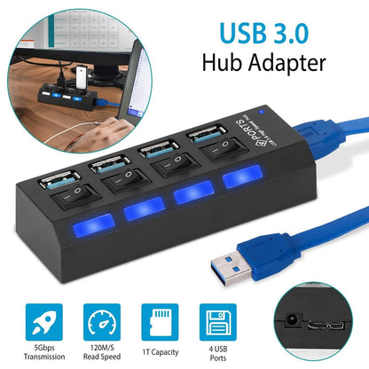 4 Port USB 3.0 Hub High Speed Adapter