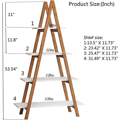 4-Tier Bookshelf Wooden Ladder Shelf Wooden Bookcase A- Shaped