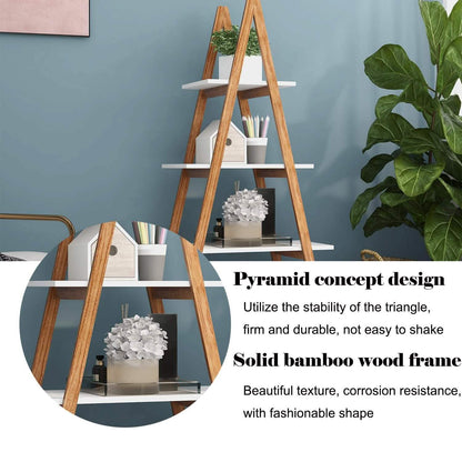 4-Tier Bookshelf Wooden Ladder Shelf Wooden Bookcase A- Shaped