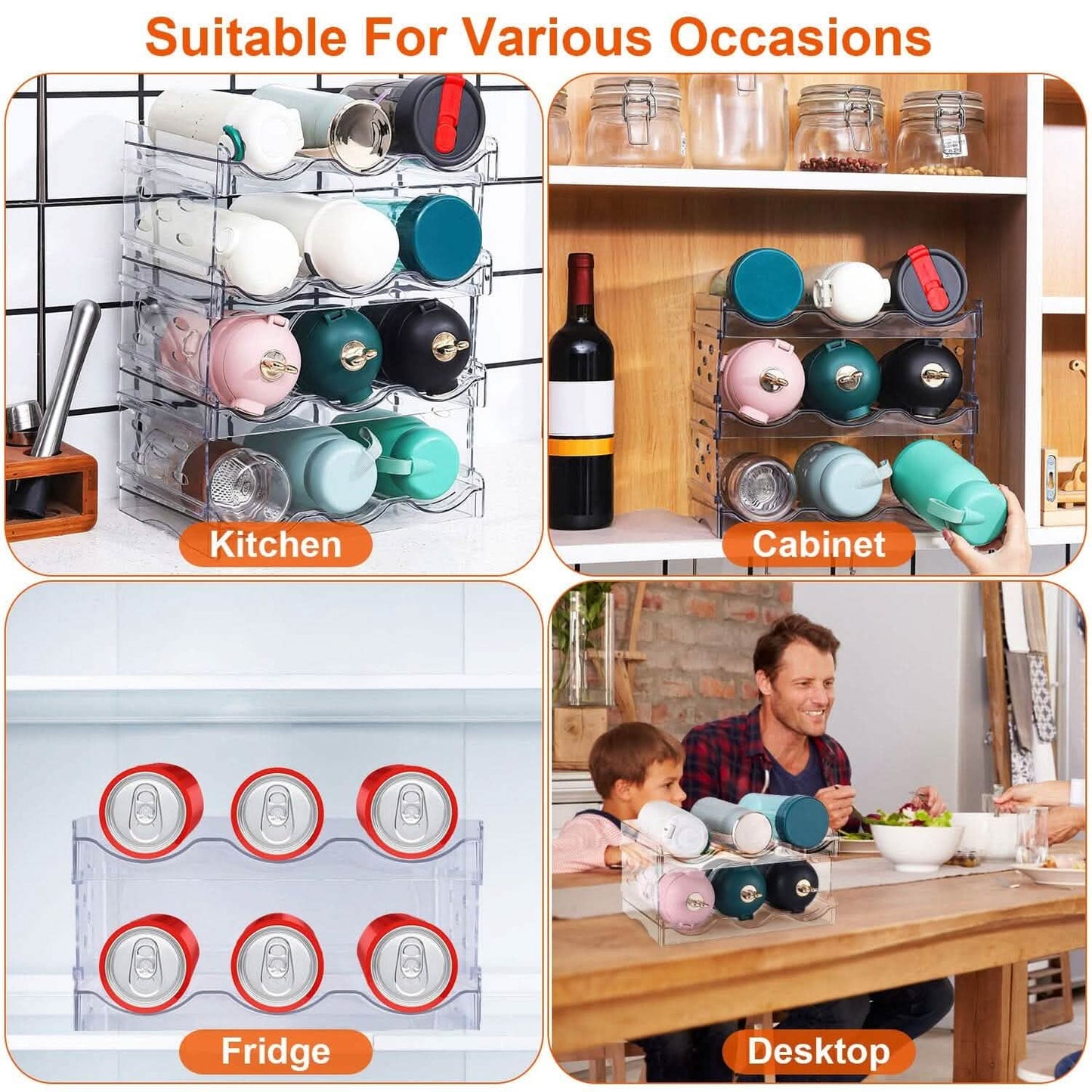 4-Tier Bottle Storage 12 Bottles Transparent Stackable Organizer Holder Shelf