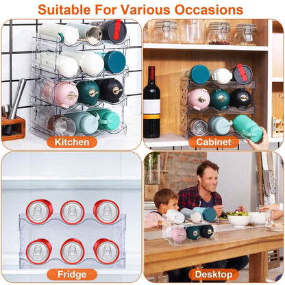 4-Tier Bottle Storage 12 Bottles Transparent Stackable Organizer Holder Shelf