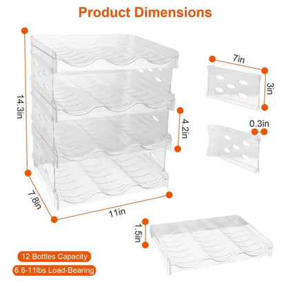 4-Tier Bottle Storage 12 Bottles Transparent Stackable Organizer Holder Shelf