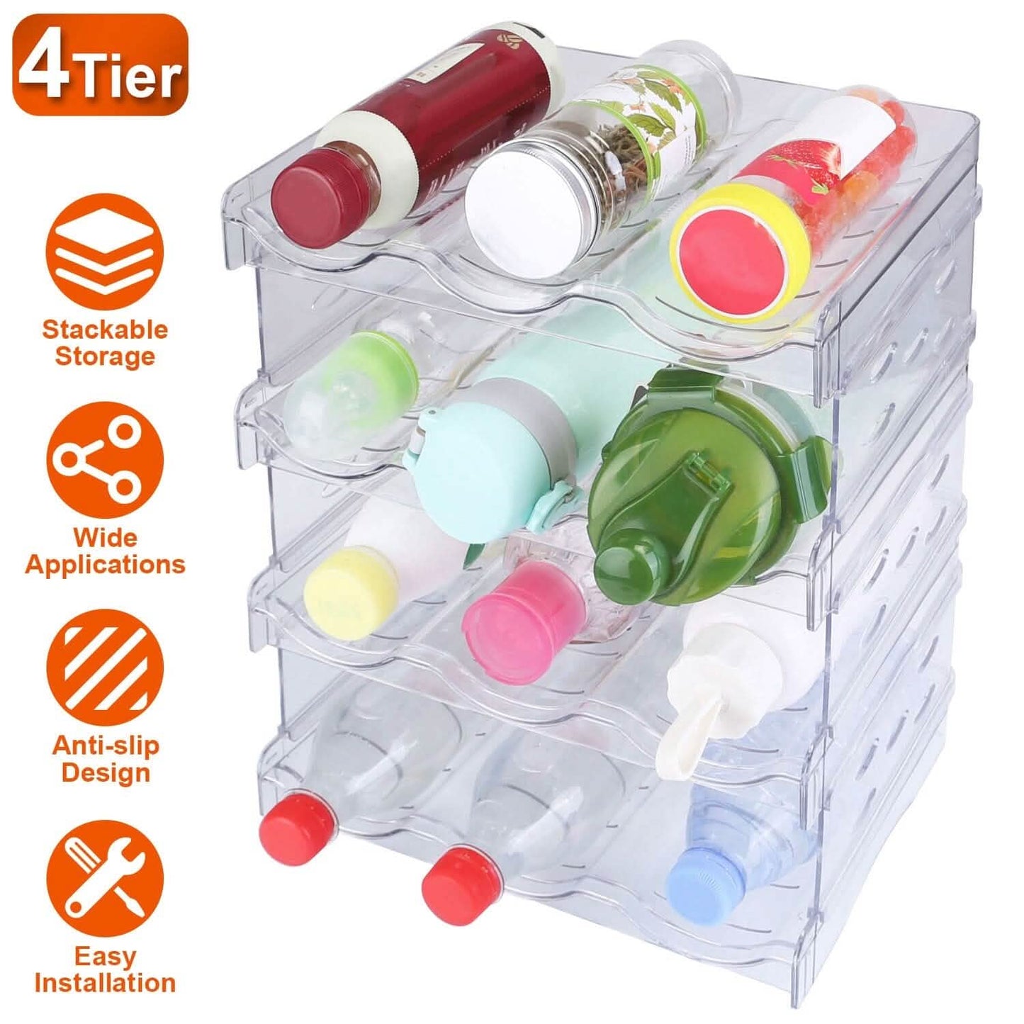 4-Tier Bottle Storage 12 Bottles Transparent Stackable Organizer Holder Shelf