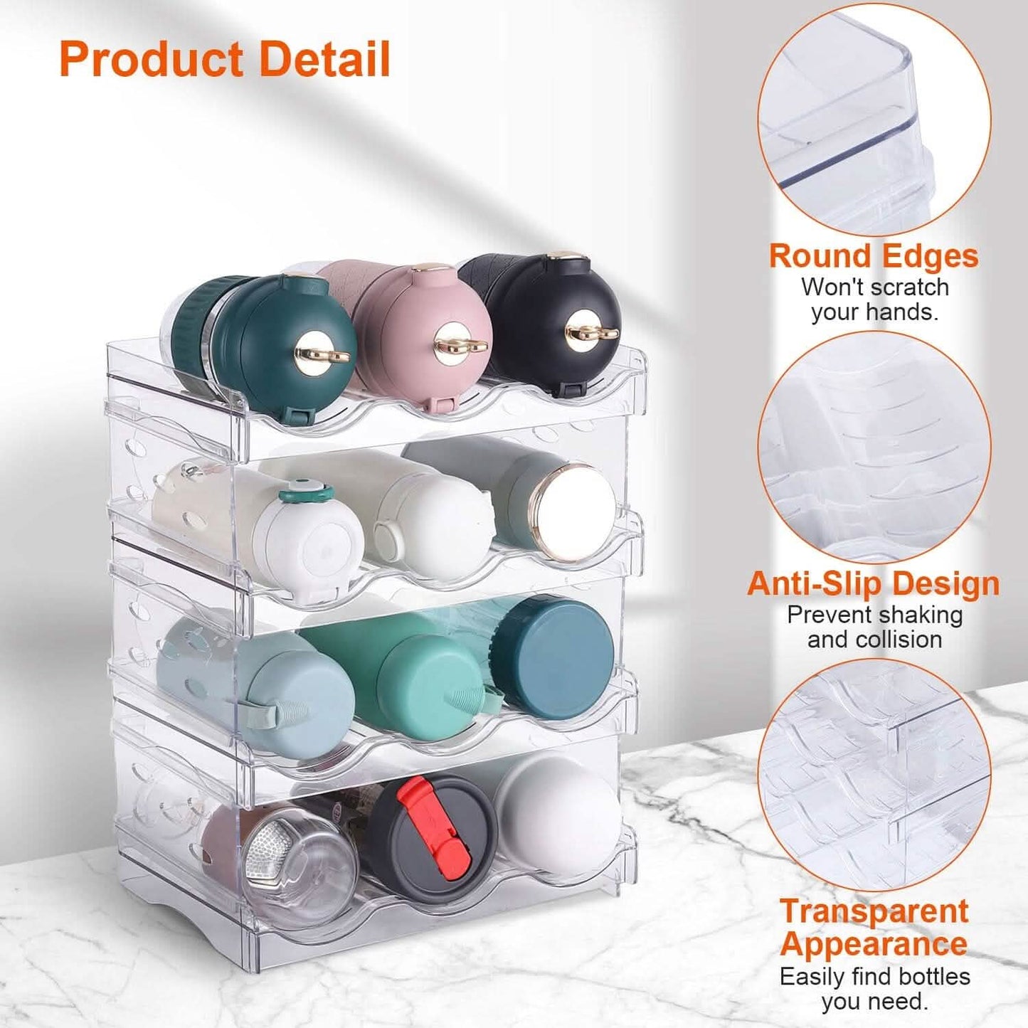4-Tier Bottle Storage 12 Bottles Transparent Stackable Organizer Holder Shelf