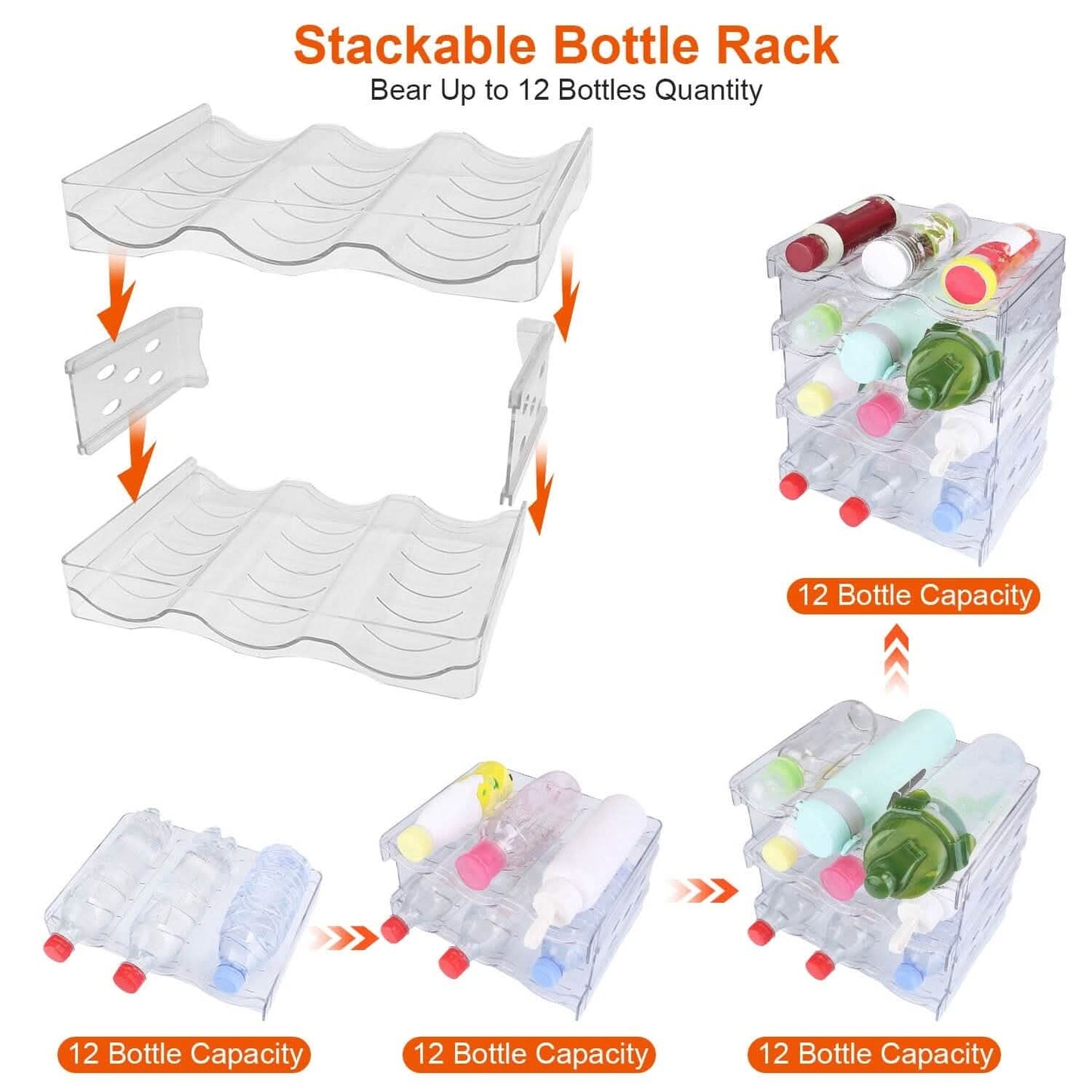 4-Tier Bottle Storage 12 Bottles Transparent Stackable Organizer Holder Shelf