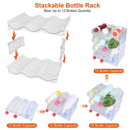 4-Tier Bottle Storage 12 Bottles Transparent Stackable Organizer Holder Shelf