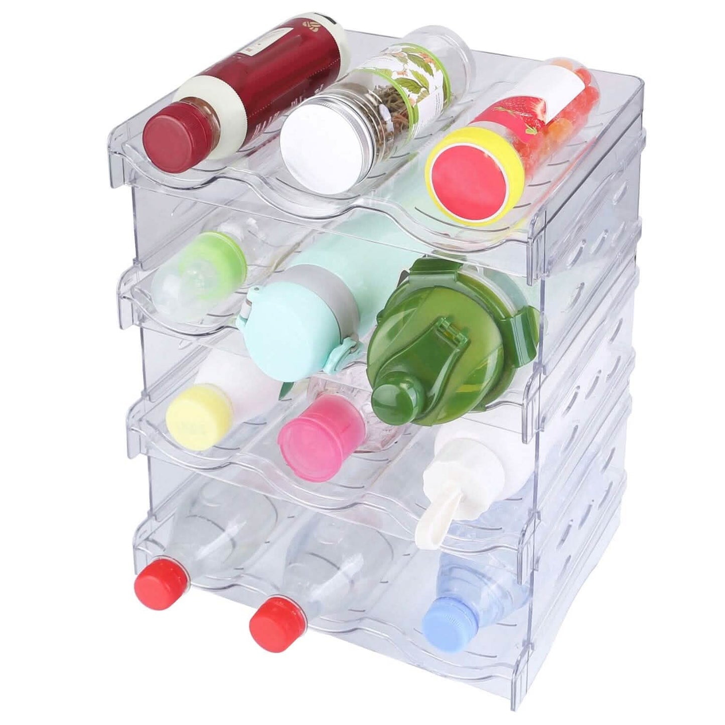 4-Tier Bottle Storage 12 Bottles Transparent Stackable Organizer Holder Shelf