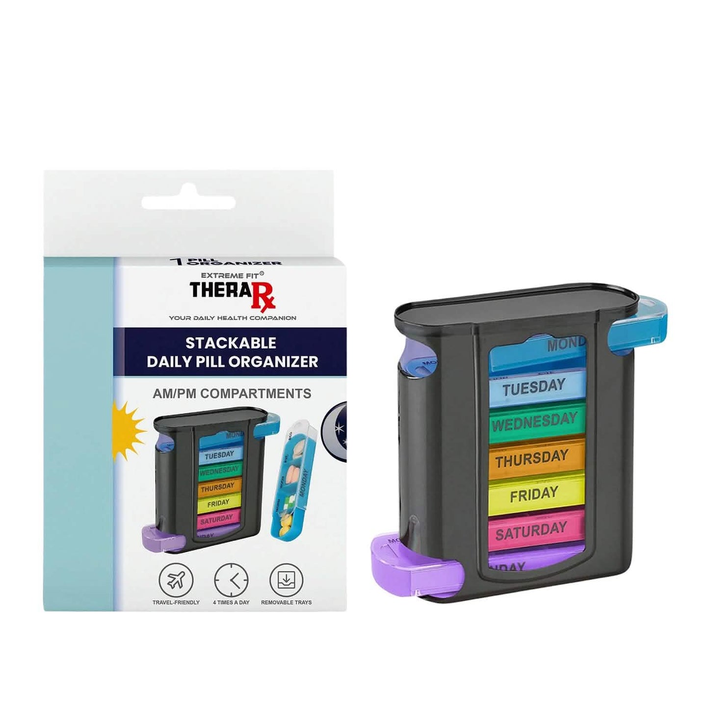 4 Times A Day, Black 7 Day Stackable Daily Pill And Medicine Organizer
