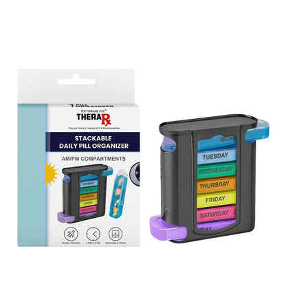 4 Times A Day, Black 7 Day Stackable Daily Pill And Medicine Organizer