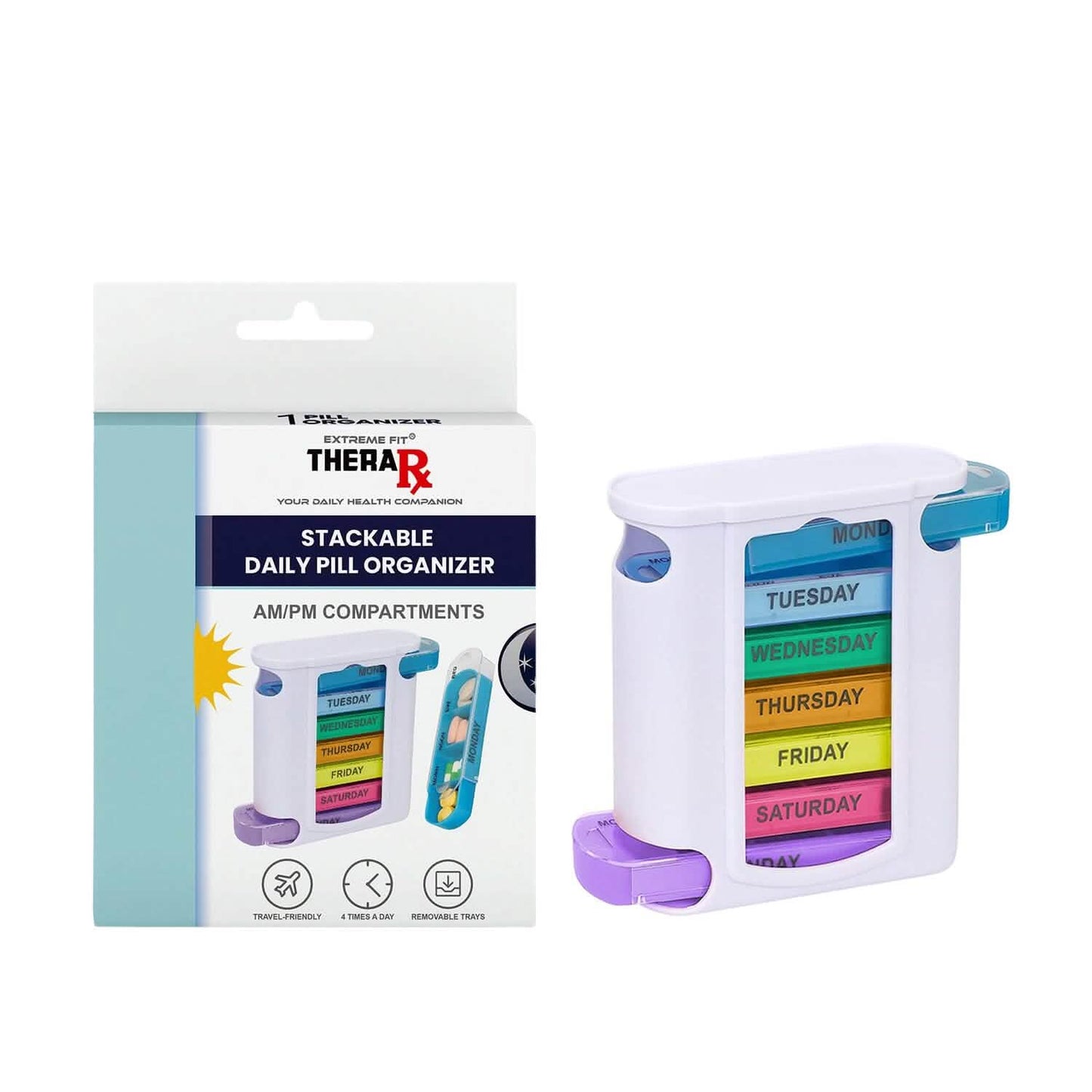 4 Times A Day, White 7 Day Stackable Daily Pill And Medicine Organizer White