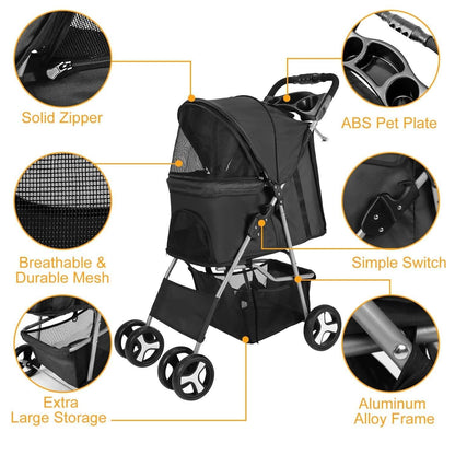 4 Wheels Pet Foldable Stroller
