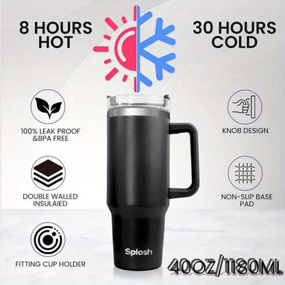 40 Oz Insulated Coffee Tumbler with Handle and Straw