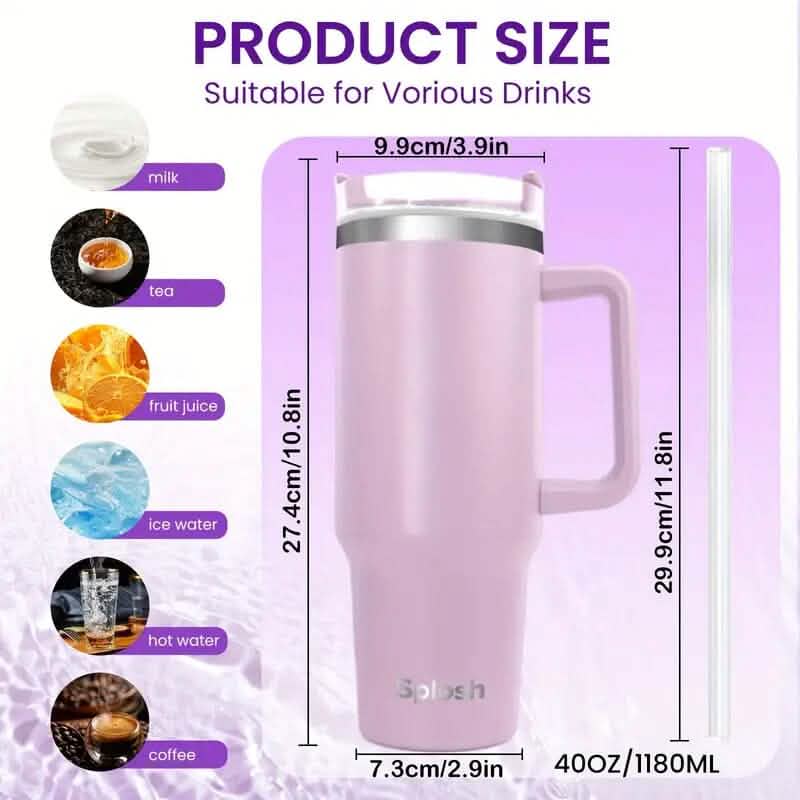 40 Oz Insulated Coffee Tumbler with Handle and Straw