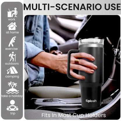 40 Oz Insulated Coffee Tumbler with Handle and Straw
