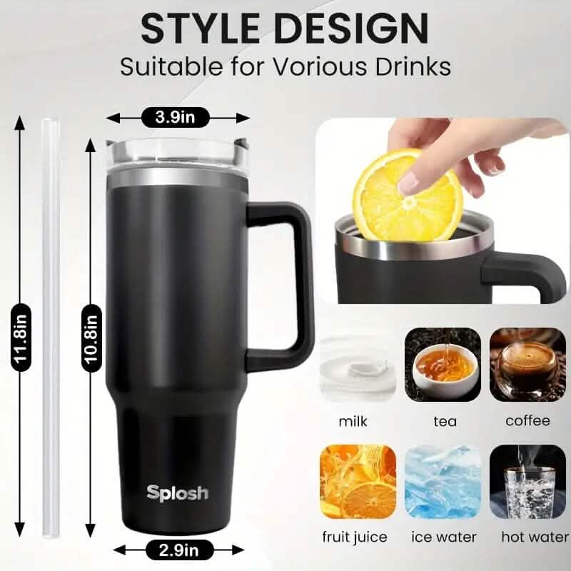 40 Oz Insulated Coffee Tumbler with Handle and Straw