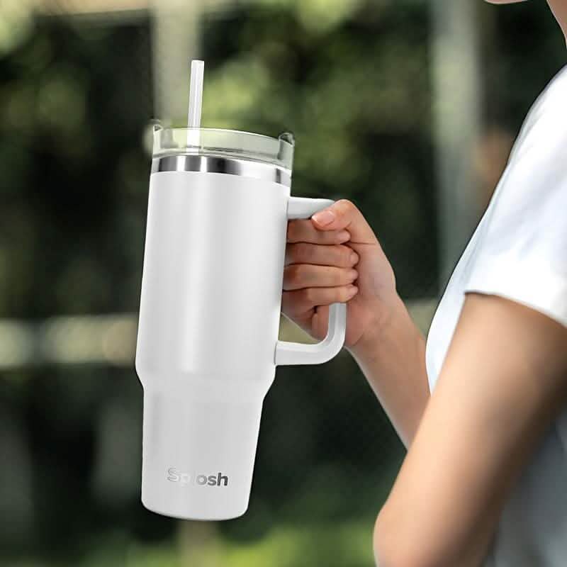 40 Oz Insulated Coffee Tumbler with Handle and Straw