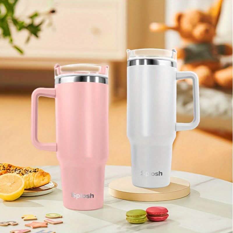 40 Oz Insulated Coffee Tumbler with Handle and Straw