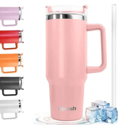 40 Oz Insulated Coffee Tumbler with Handle and Straw