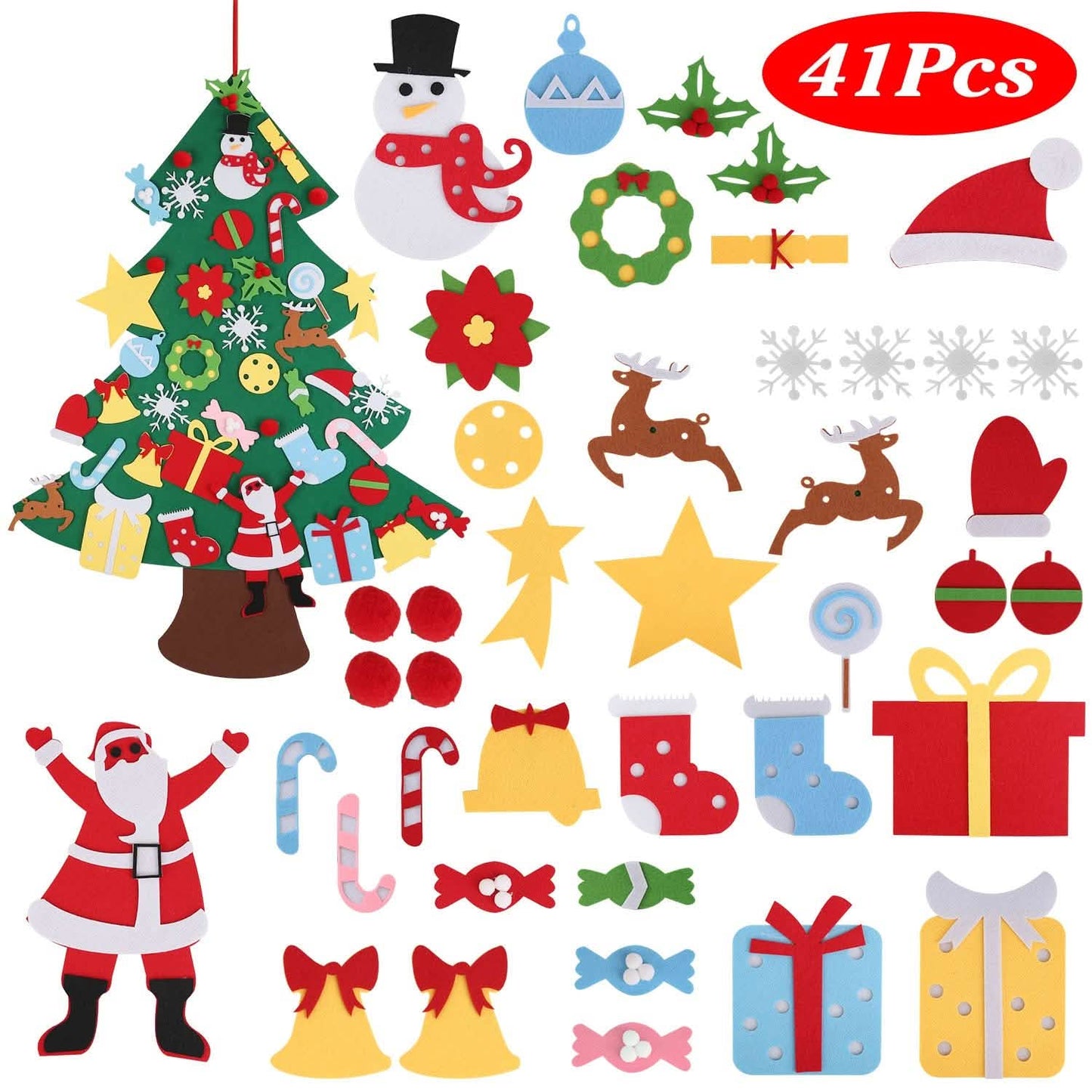 41-Piece: DIY Felt Christmas Tree Detachable Ornaments for Kids