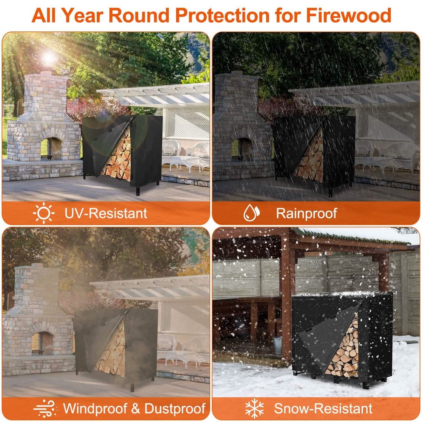 420D Oxford Fabric Firewood Rectangular Log Rack Cover