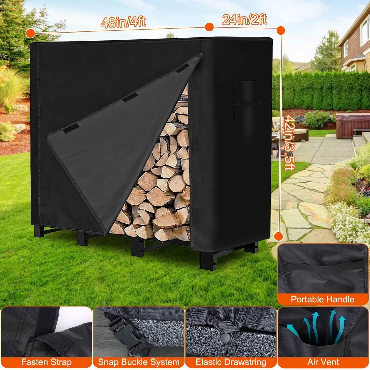420D Oxford Fabric Firewood Rectangular Log Rack Cover