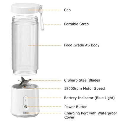 450ml Rechargeable Fruit Blender with 6 Blades