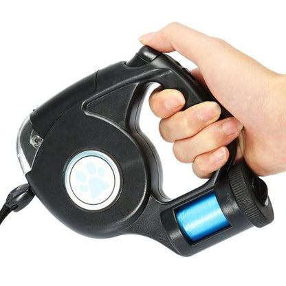 4.5M LED Flashlight Extendable Retractable Pet Dog Leash Lead with Garbage Bag