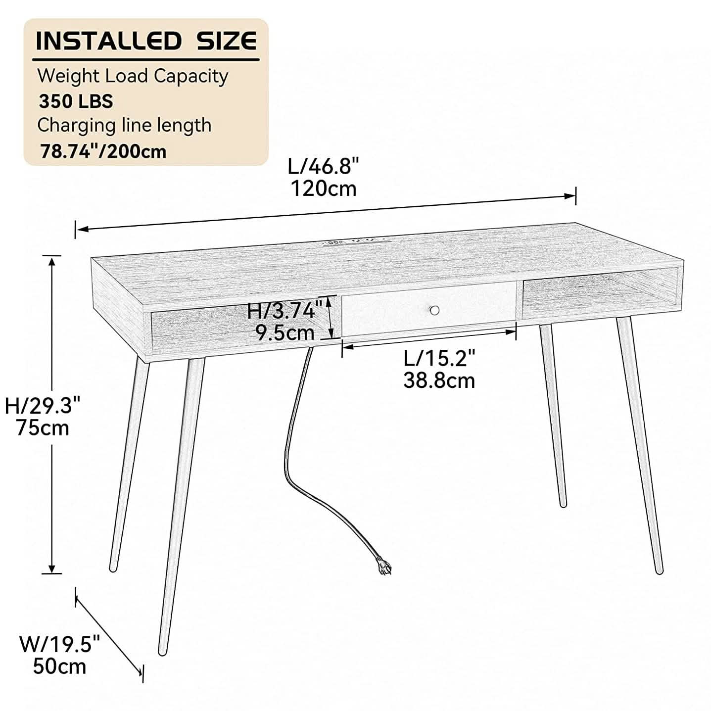 47" Mid Century Modern Desk