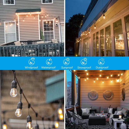 48 Ft. LED String Lights Outdoor Commercial Grade Waterproof Bulbs