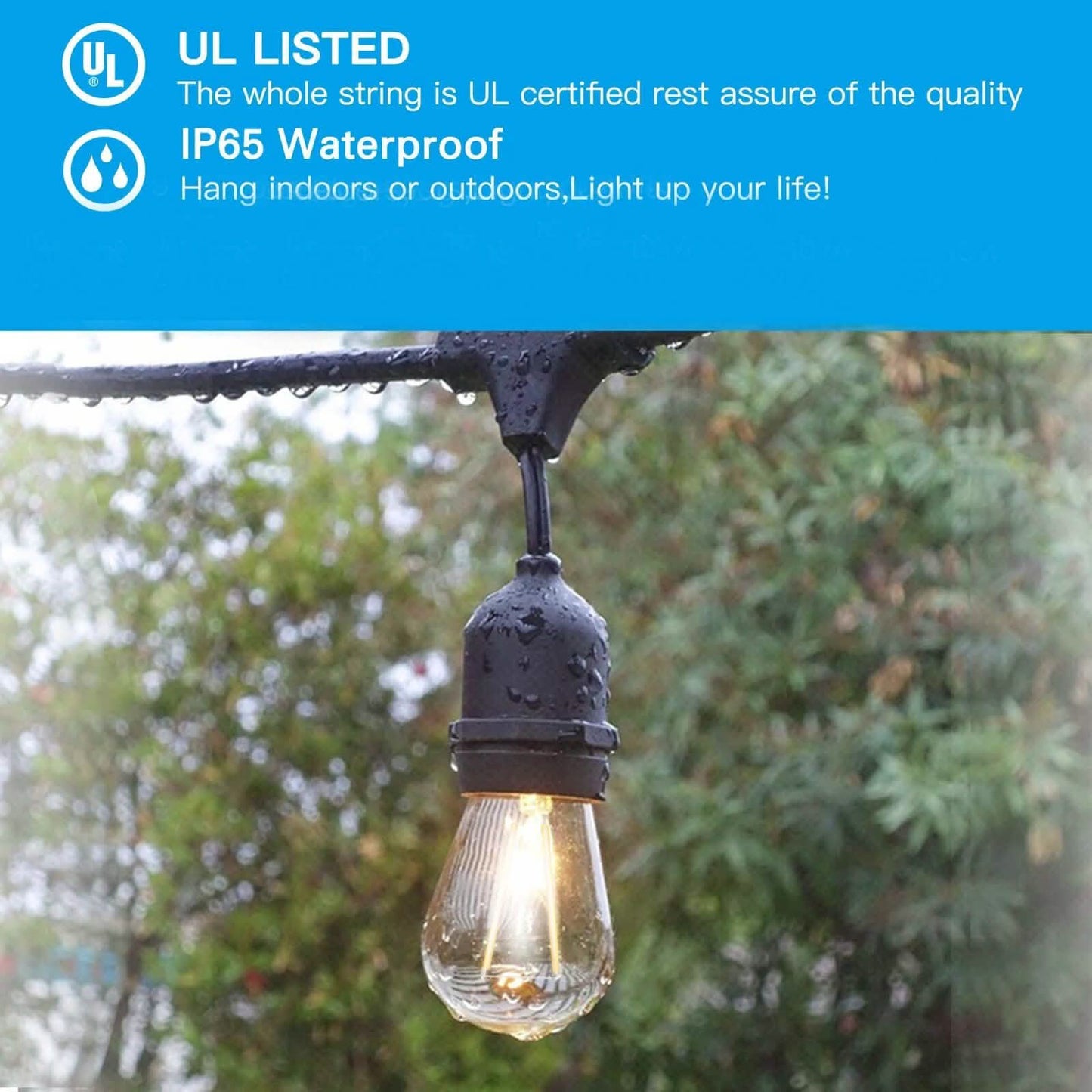 48 Ft. LED String Lights Outdoor Commercial Grade Waterproof Bulbs