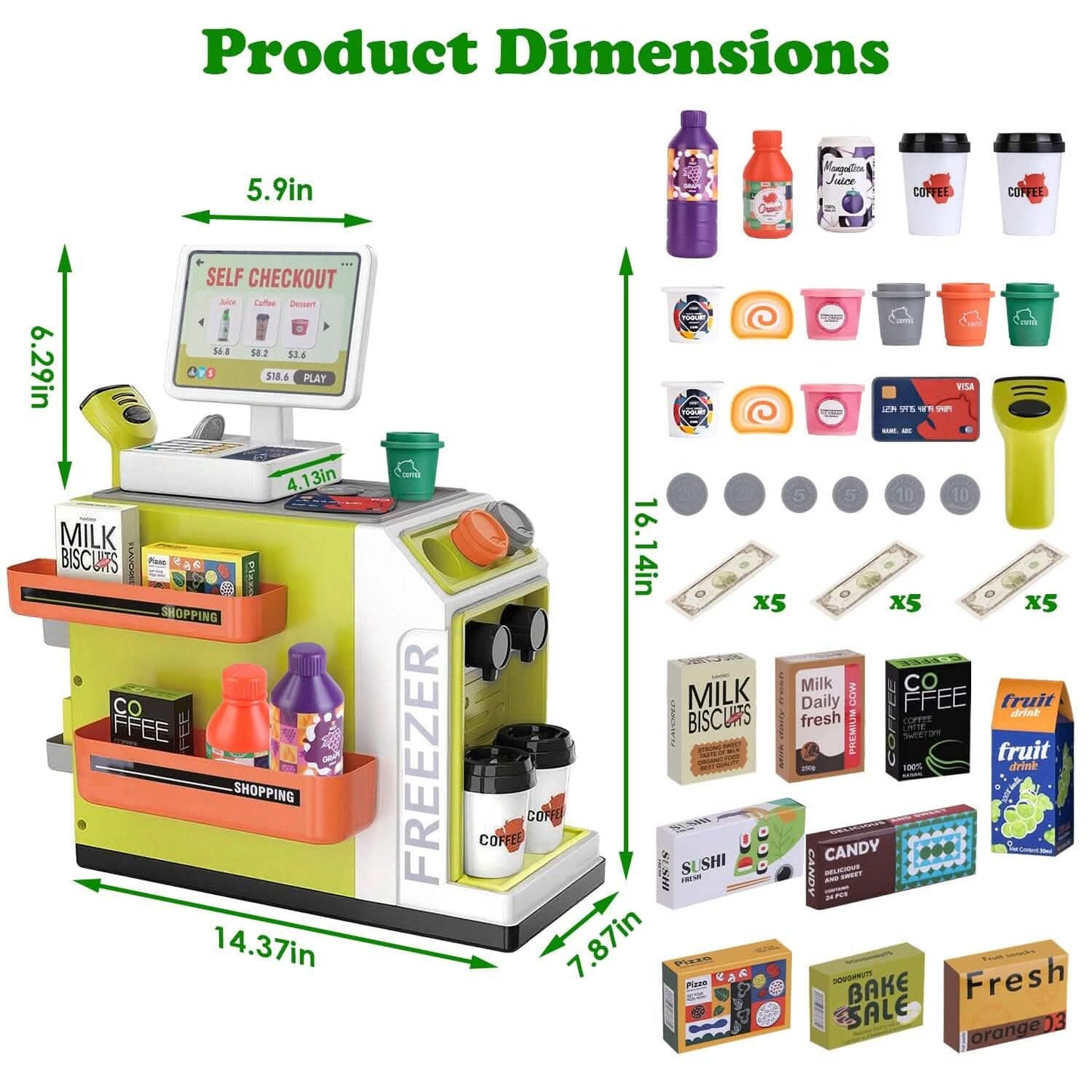 48-Piece: Pretend Cash Register Play Toy Set