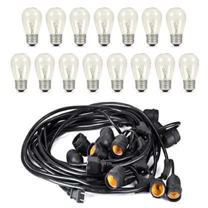 48ft Outdoor String Light Waterproof Patio String Lights Bulbs