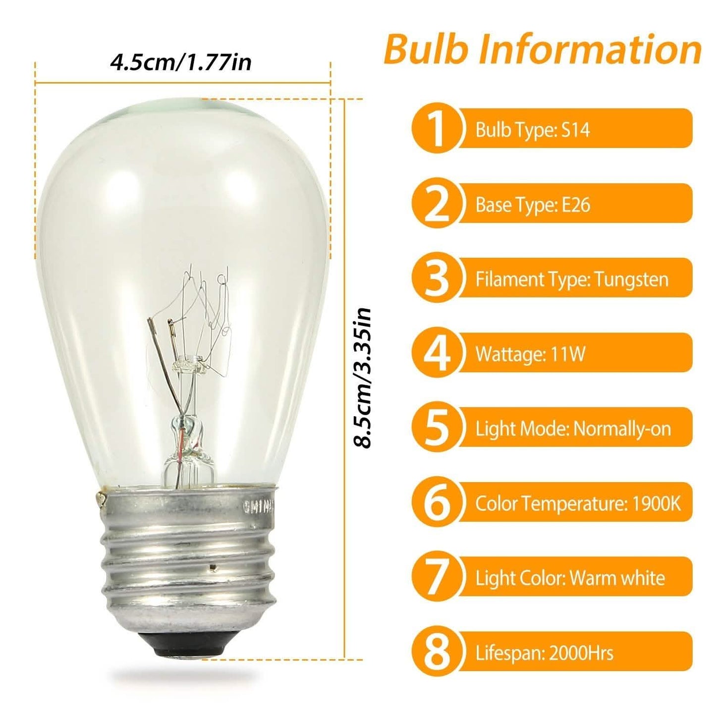 48ft Outdoor String Light Waterproof Patio String Lights Bulbs