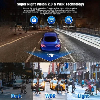 3-Channel 4K UHD Dash Cam Front, Rear and Inside with 32GB SD Card