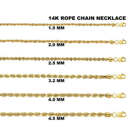 14K Yellow Gold Rope Diamond Cut Chain Necklace