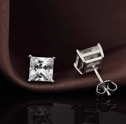 4MM Sterling Silver Princess Cut Crystal Studs